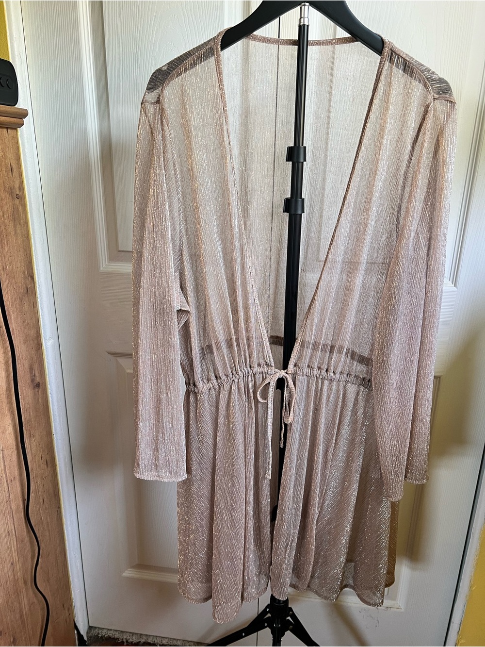 H&M Sheer Metallic Tie-Waist Duster - Champagne Pink